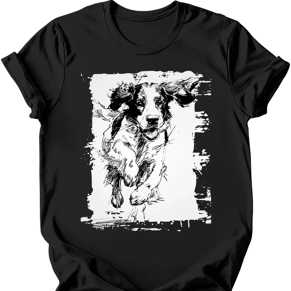 English Springer Spaniel running dog tee black