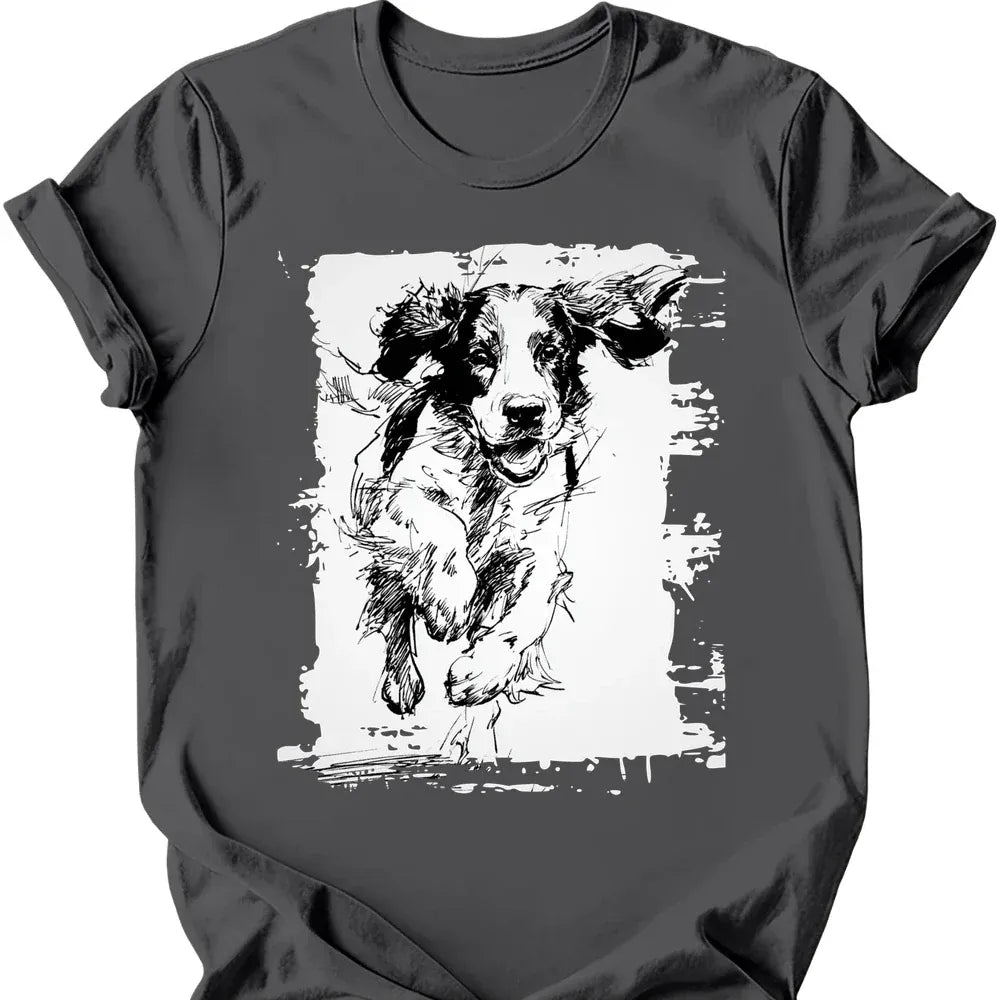 English Springer Spaniel running dog tee charcoal