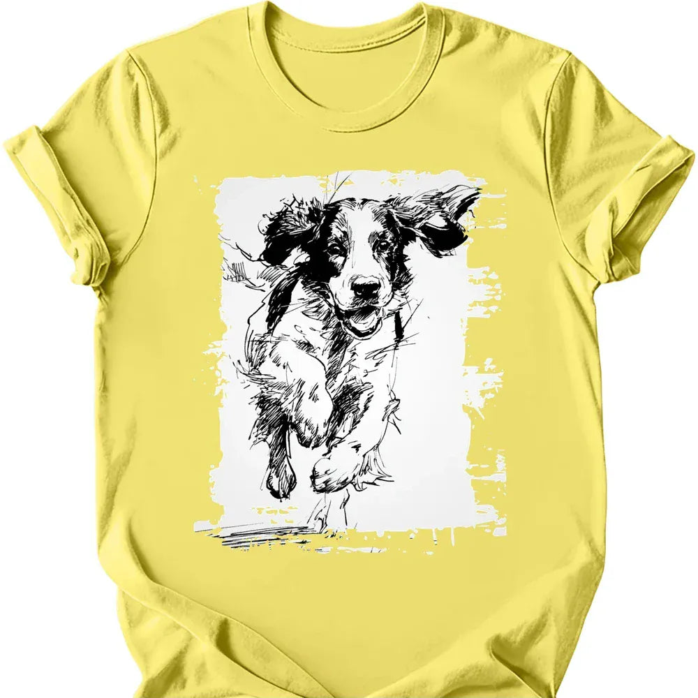 English Springer Spaniel running dog tee cornsilk