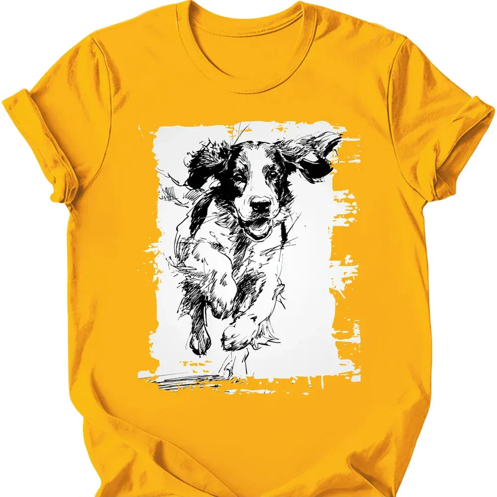 English Springer Spaniel running dog tee gold