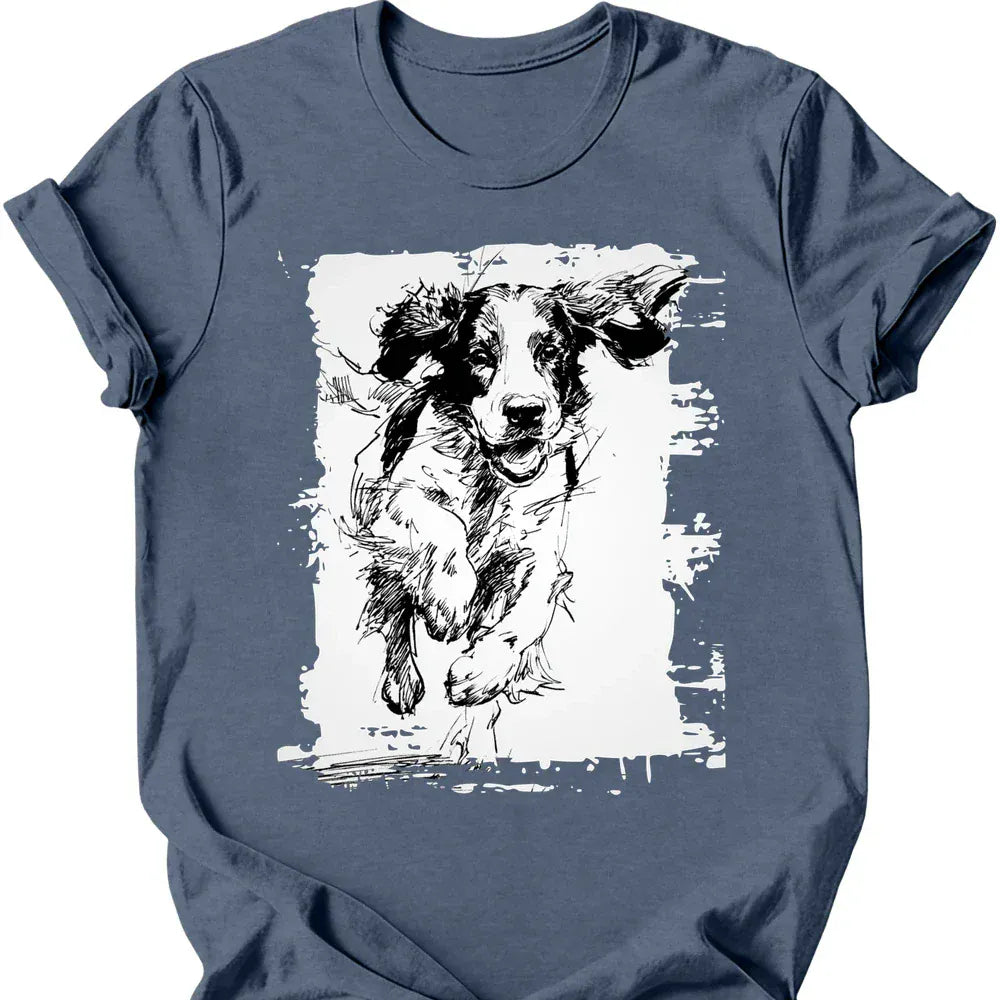English Springer Spaniel running dog tee heather indigo