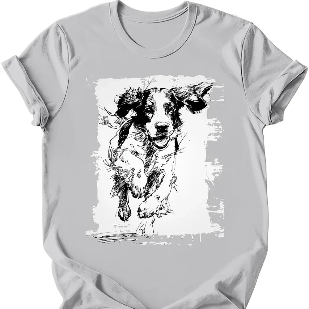 English Springer Spaniel running dog tee ice grey