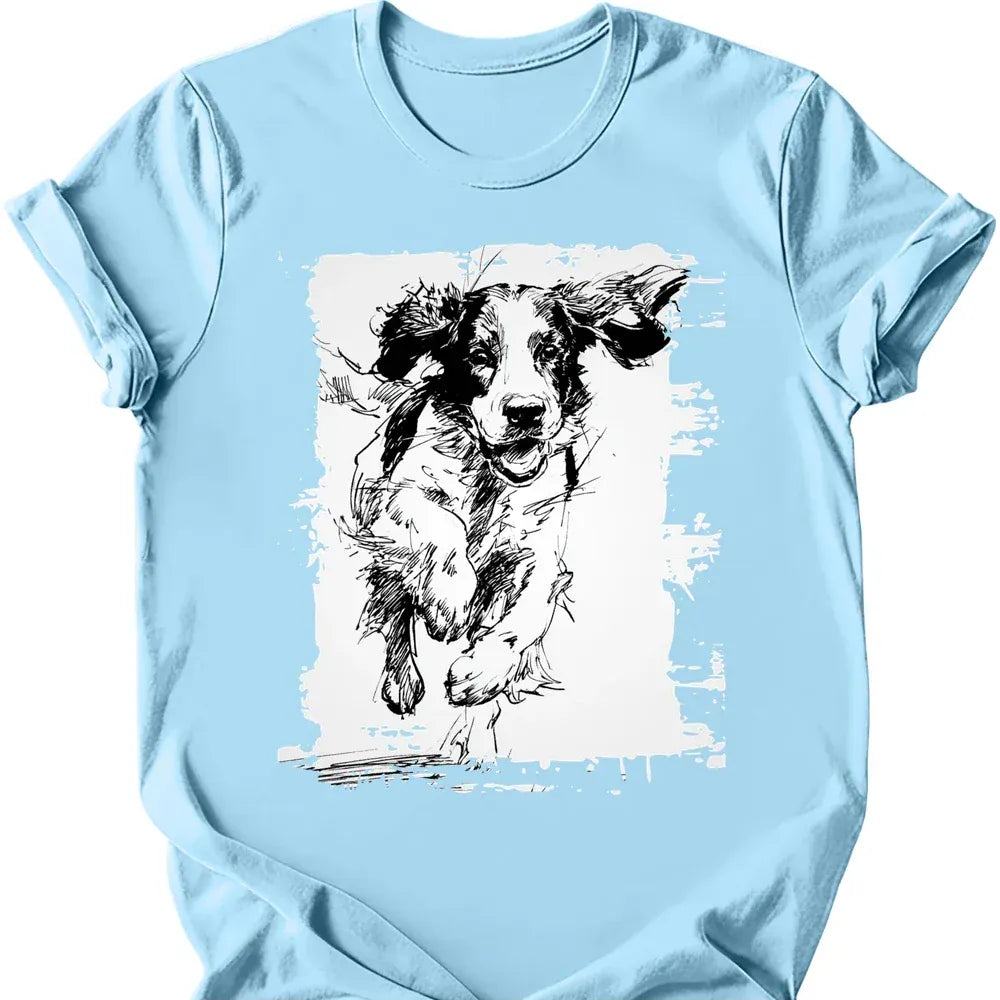English Springer Spaniel running dog tee light blue