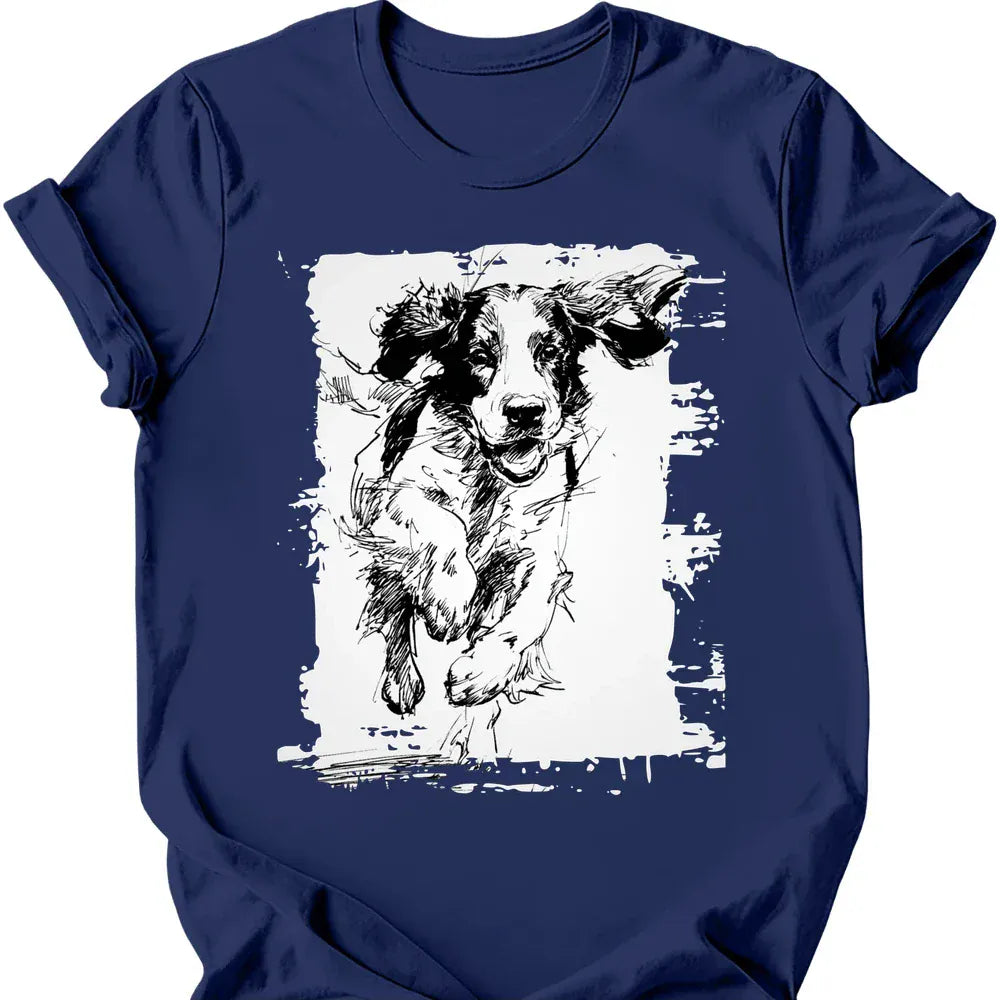 English Springer Spaniel running dog tee navy