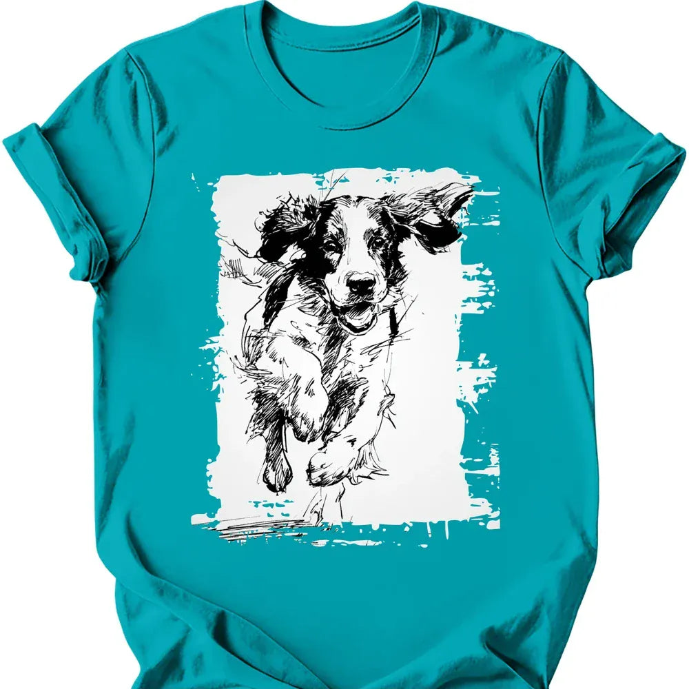 English Springer Spaniel running dog tee tropical blue