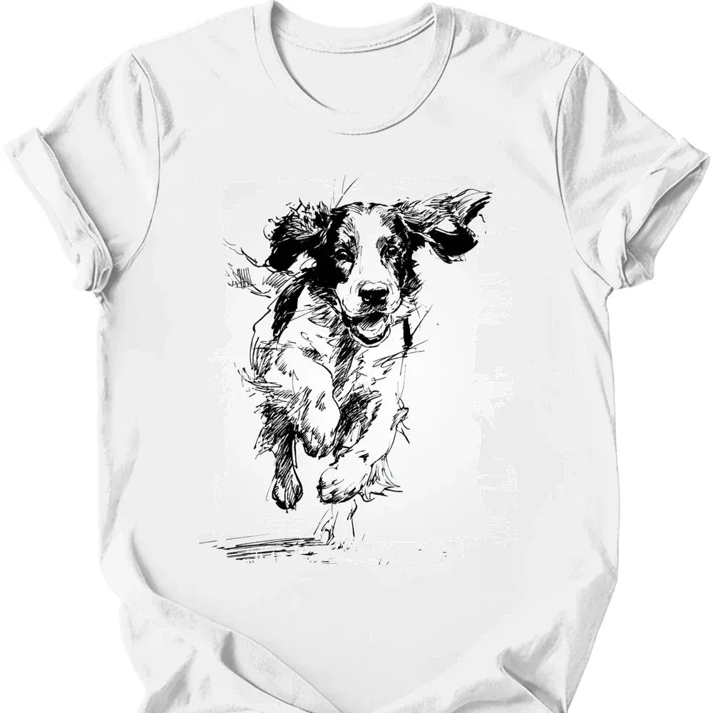 English Springer Spaniel running dog tee white