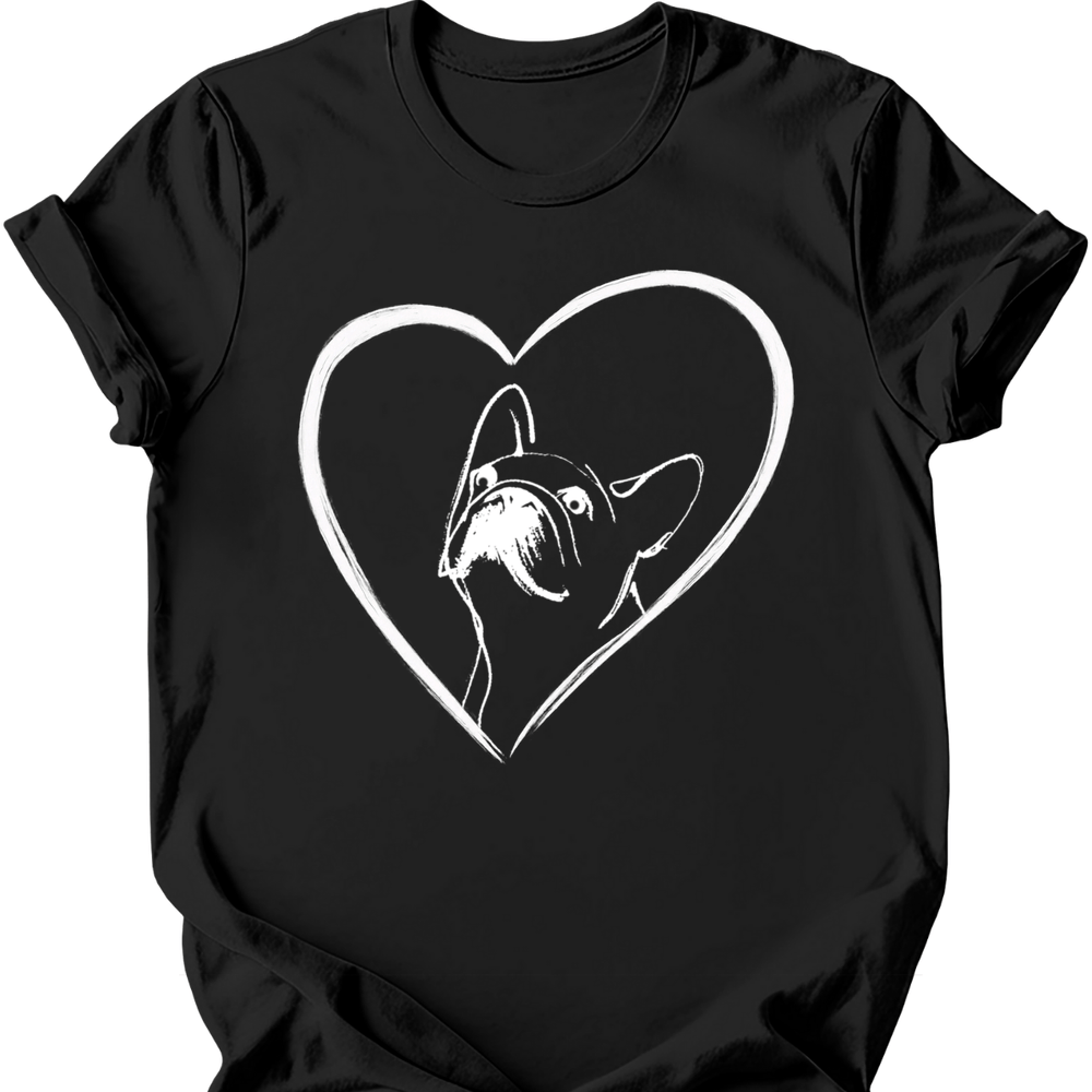 French Bulldog heart dog tee black