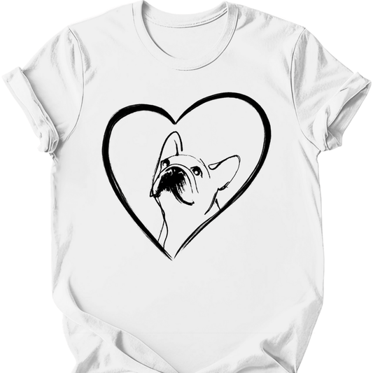 French Bulldog heart dog tee white