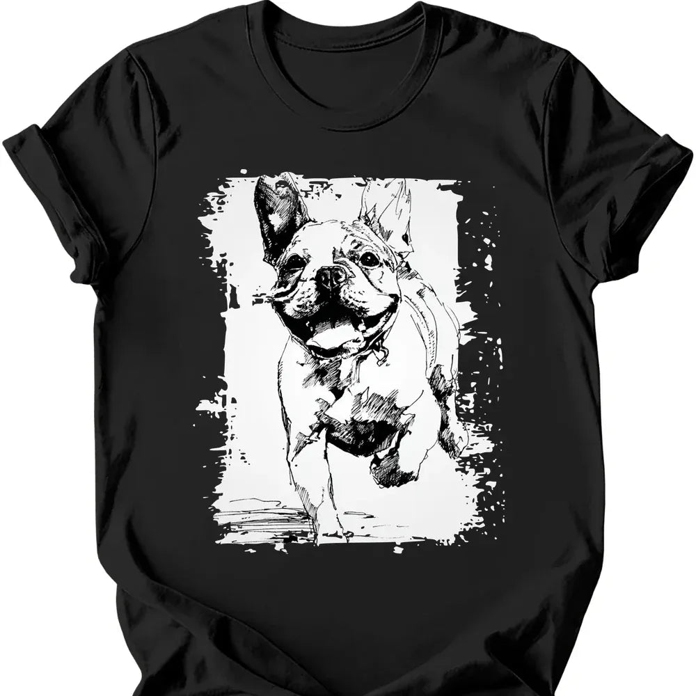 French Bulldog running dog tee black
