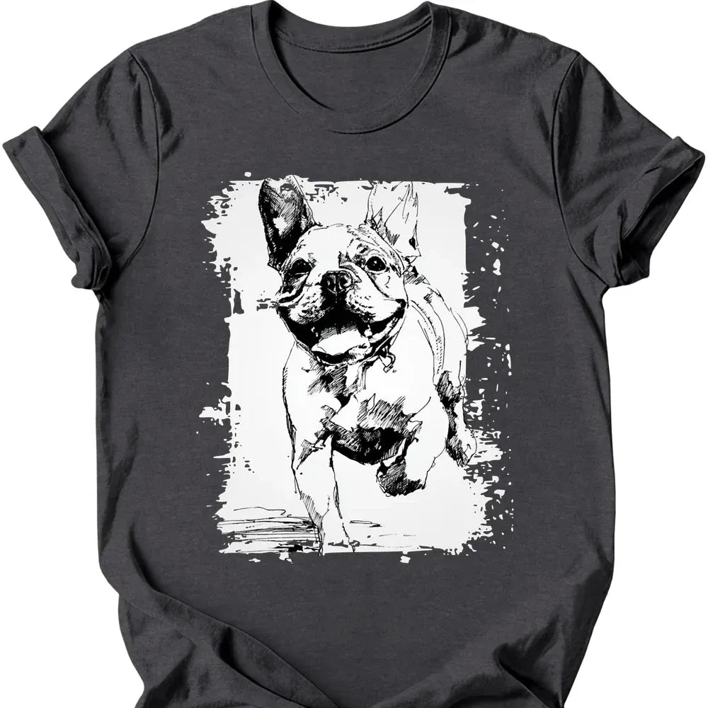 French Bulldog running dog tee dark heather