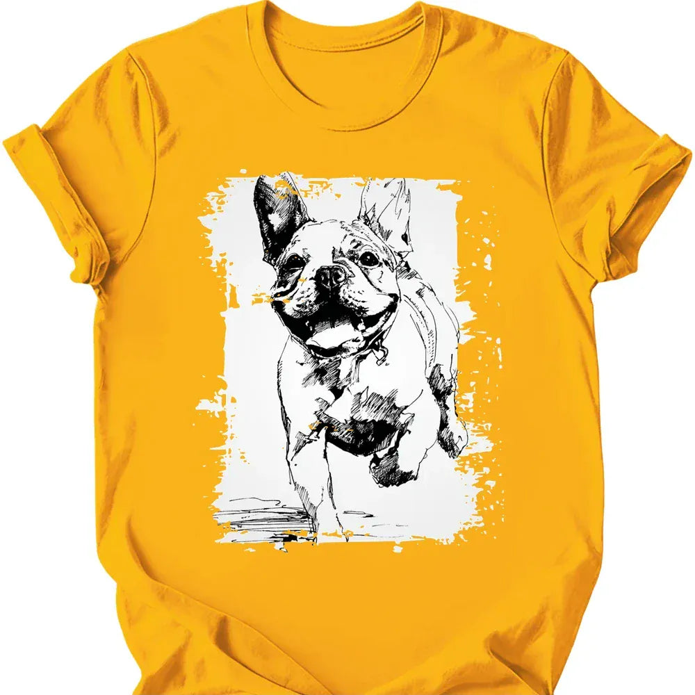 French Bulldog running dog tee gold