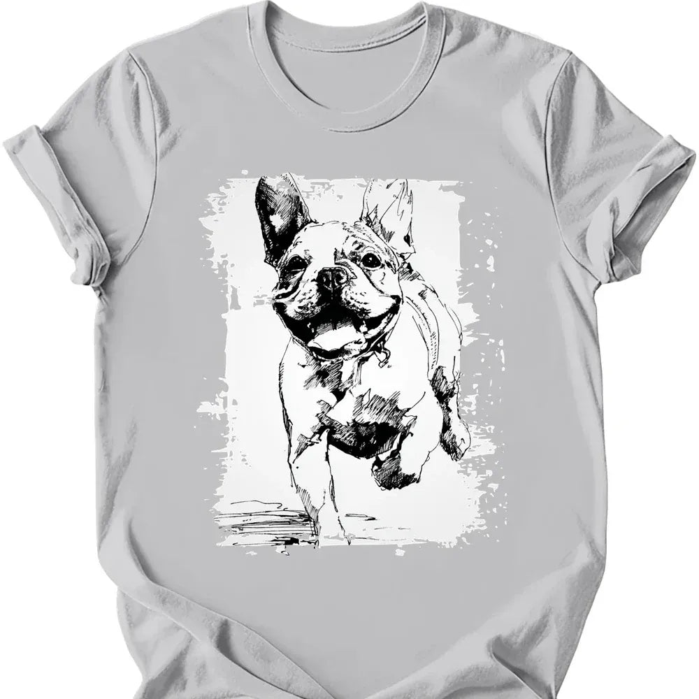 French Bulldog running dog tee ice grey