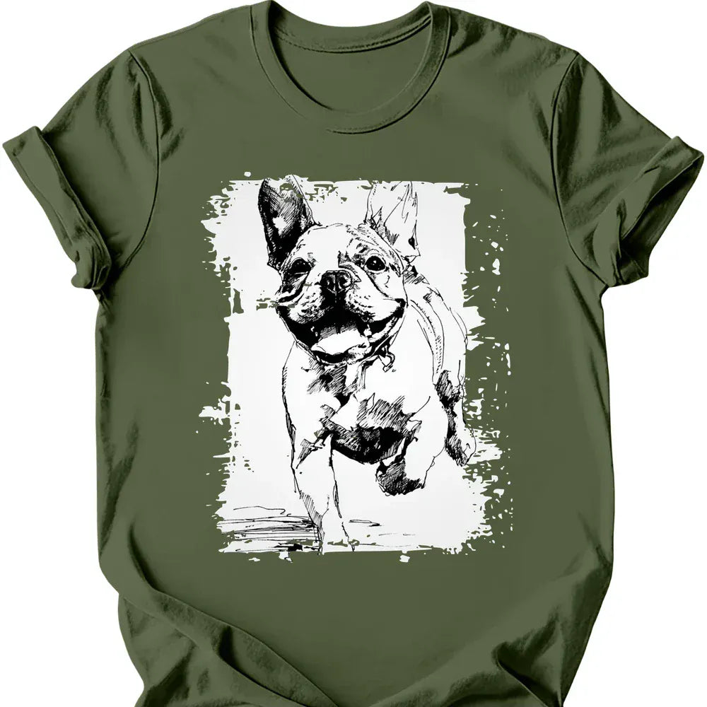 French Bulldog running dog tee military green