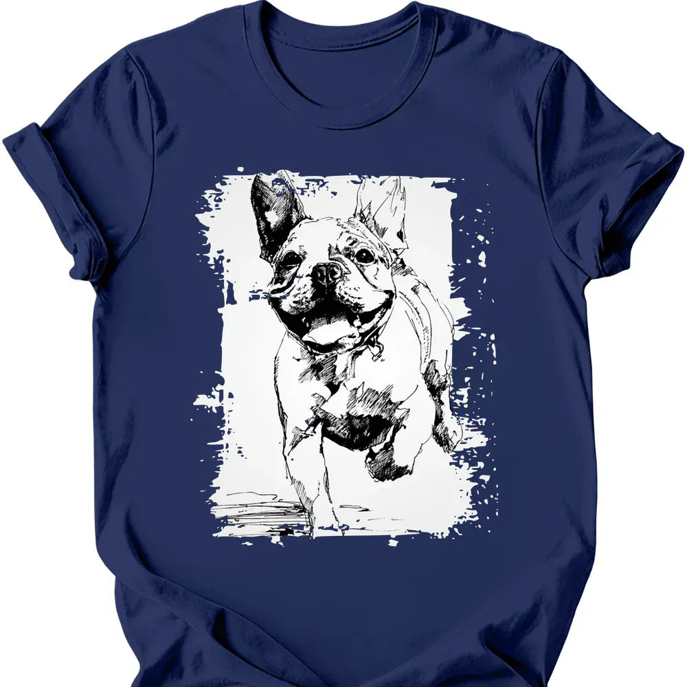 French Bulldog running dog tee navy
