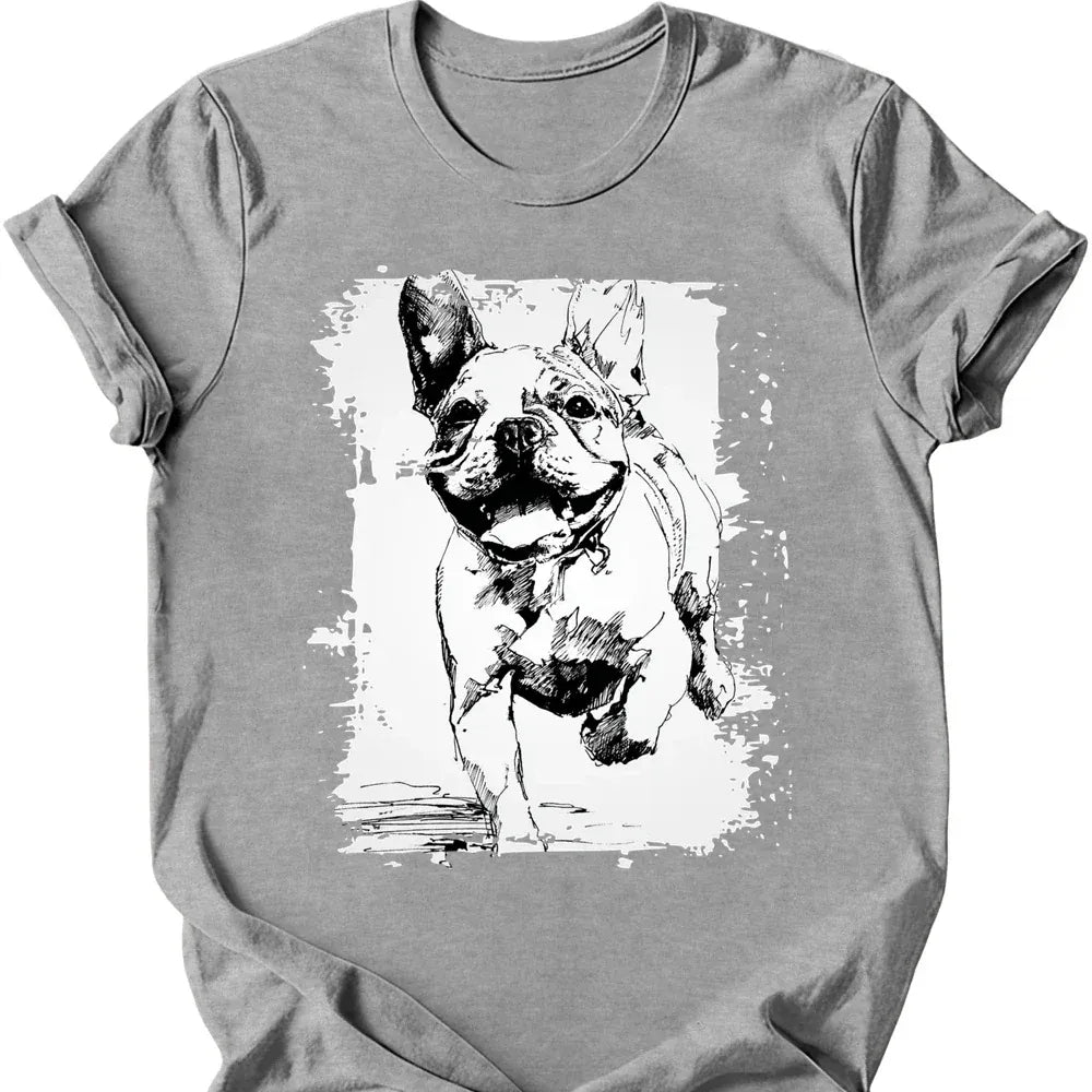 French Bulldog running dog tee sport grey