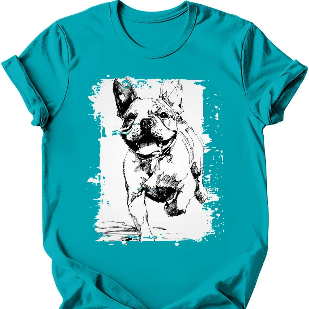 French Bulldog running dog tee tropical blue
