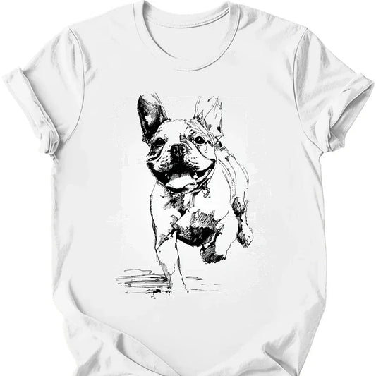 French Bulldog running dog tee white