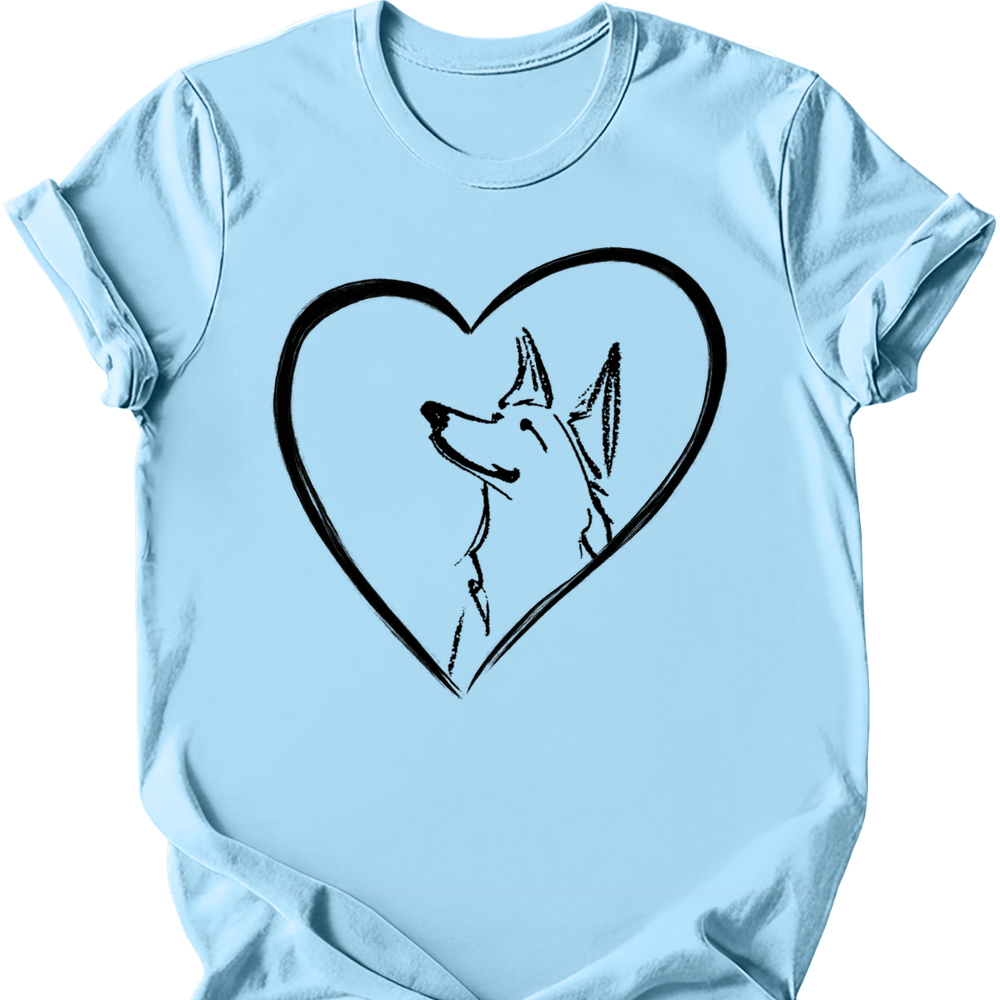 German Shepherd heart dog tee light blue