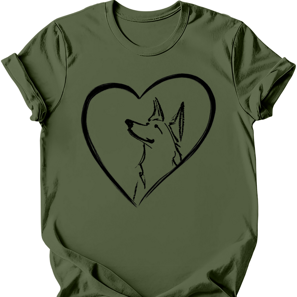 German Shepherd heart dog tee military green