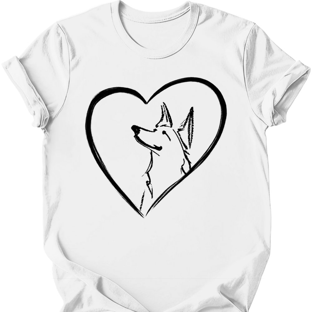 German Shepherd heart dog tee white