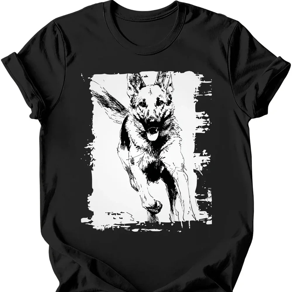 German Shepherd running dog tee black