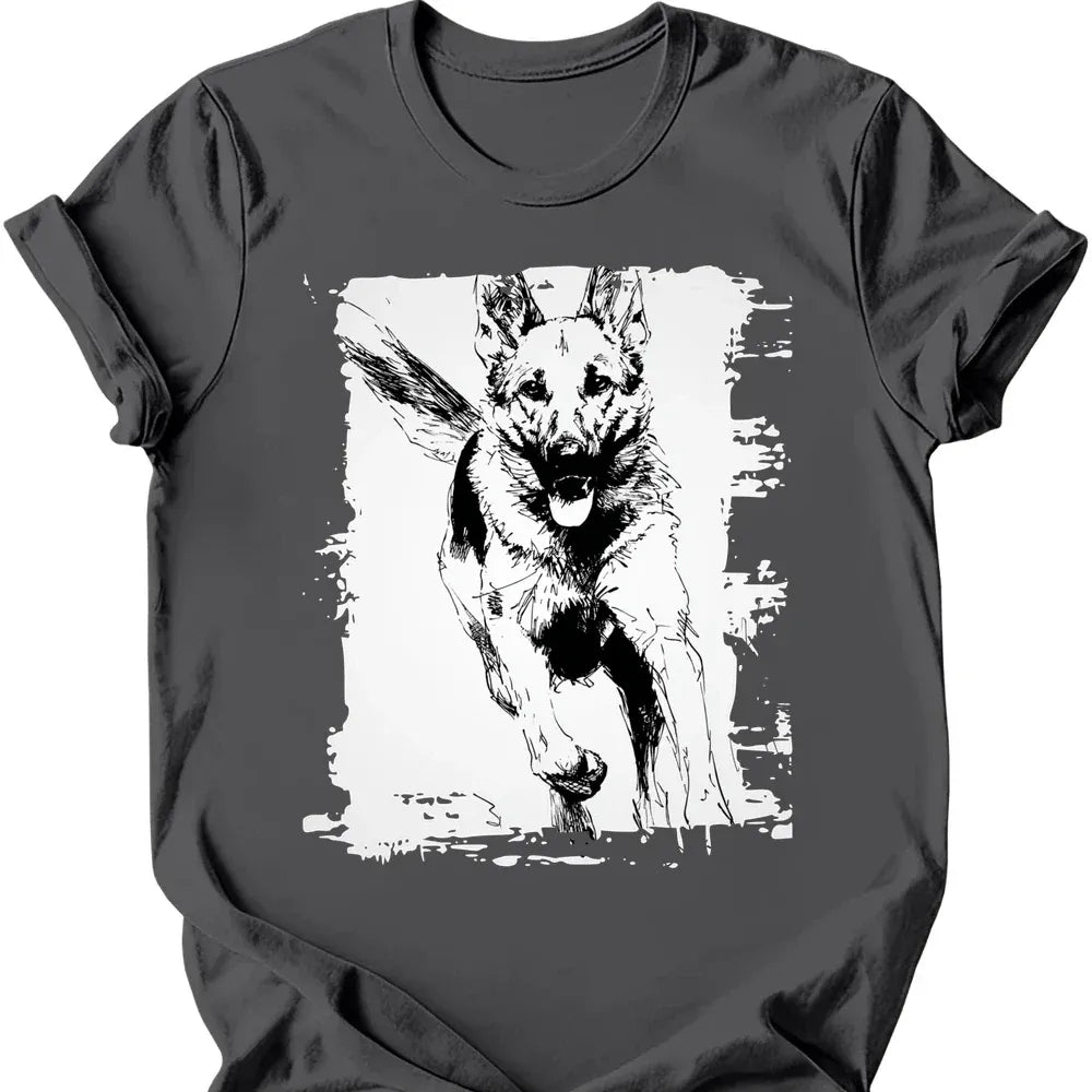 German Shepherd running dog tee charcoal