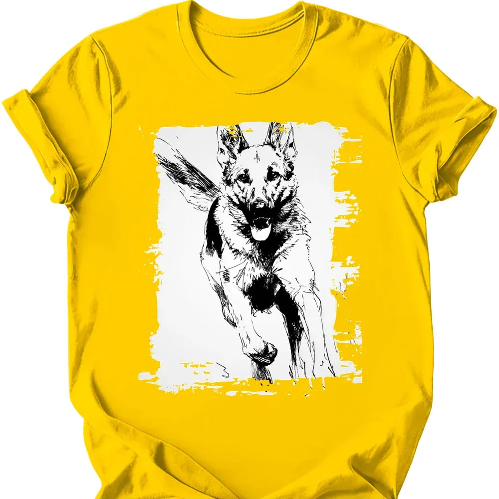 German Shepherd running dog tee daisy