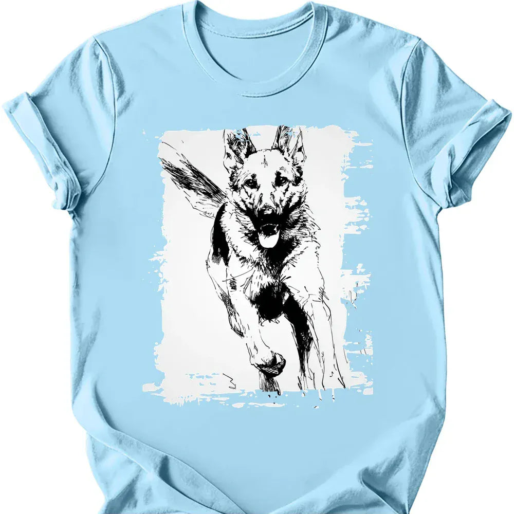 German Shepherd running dog tee light blue