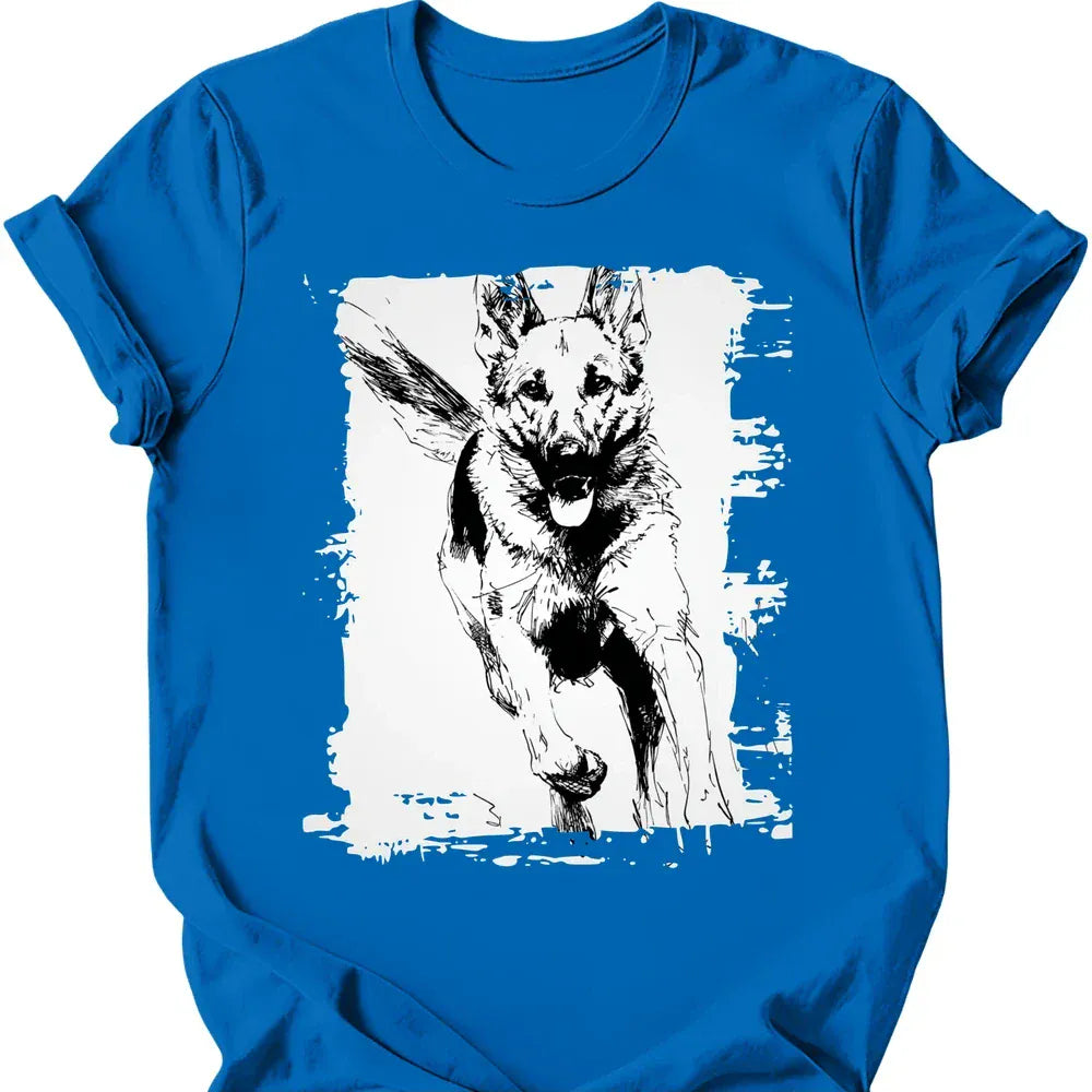 German Shepherd running dog tee royal