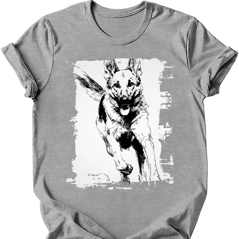 German Shepherd running dog tee sport grey