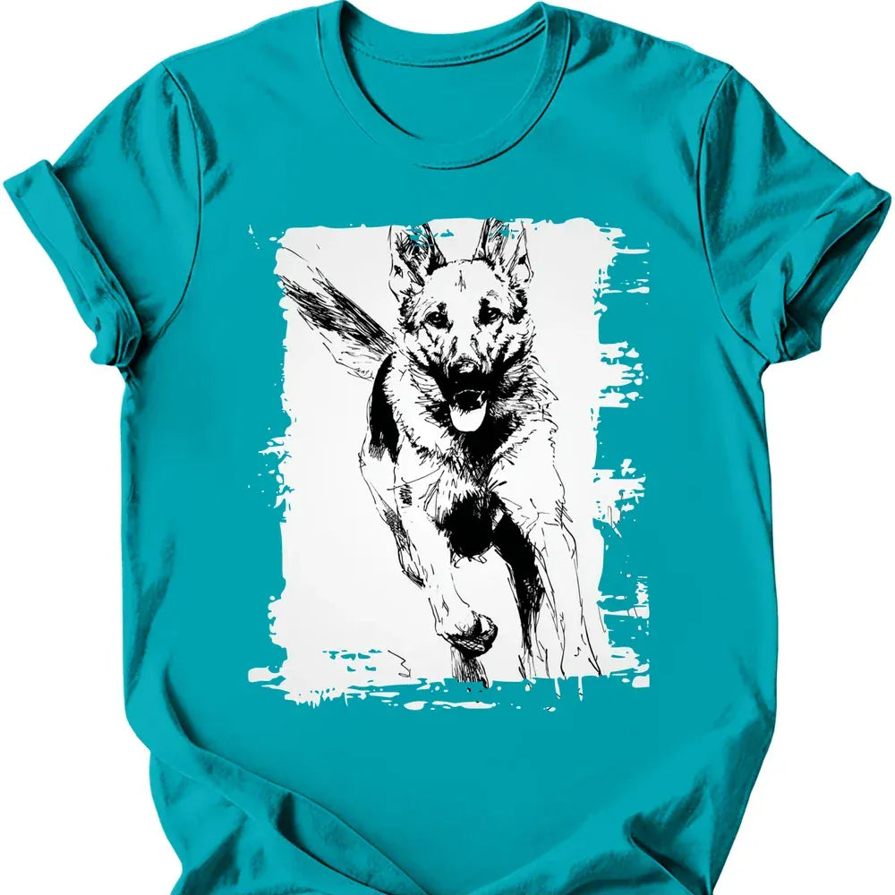 German Shepherd running dog tee tropical blue