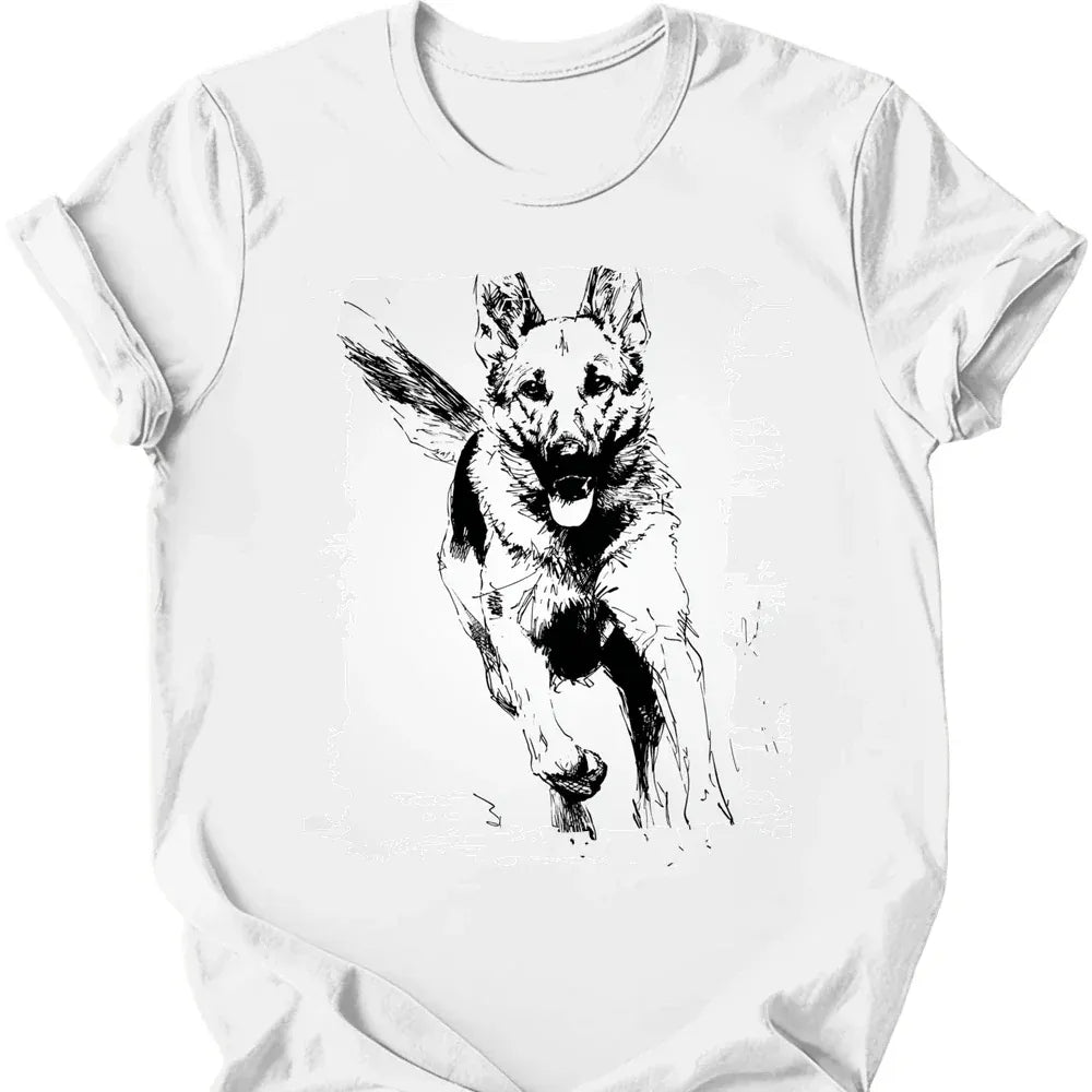 German Shepherd running dog tee white