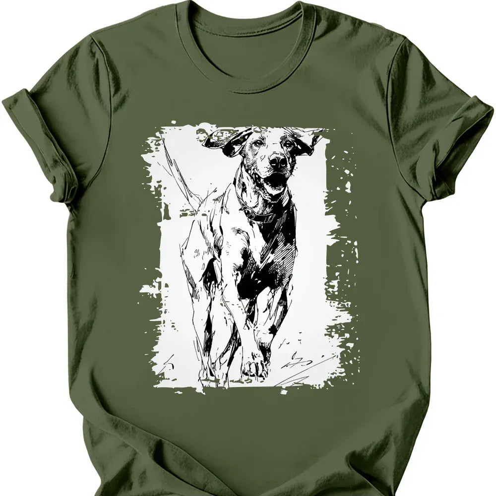 German Shorthaired Pointer running dog tee military green