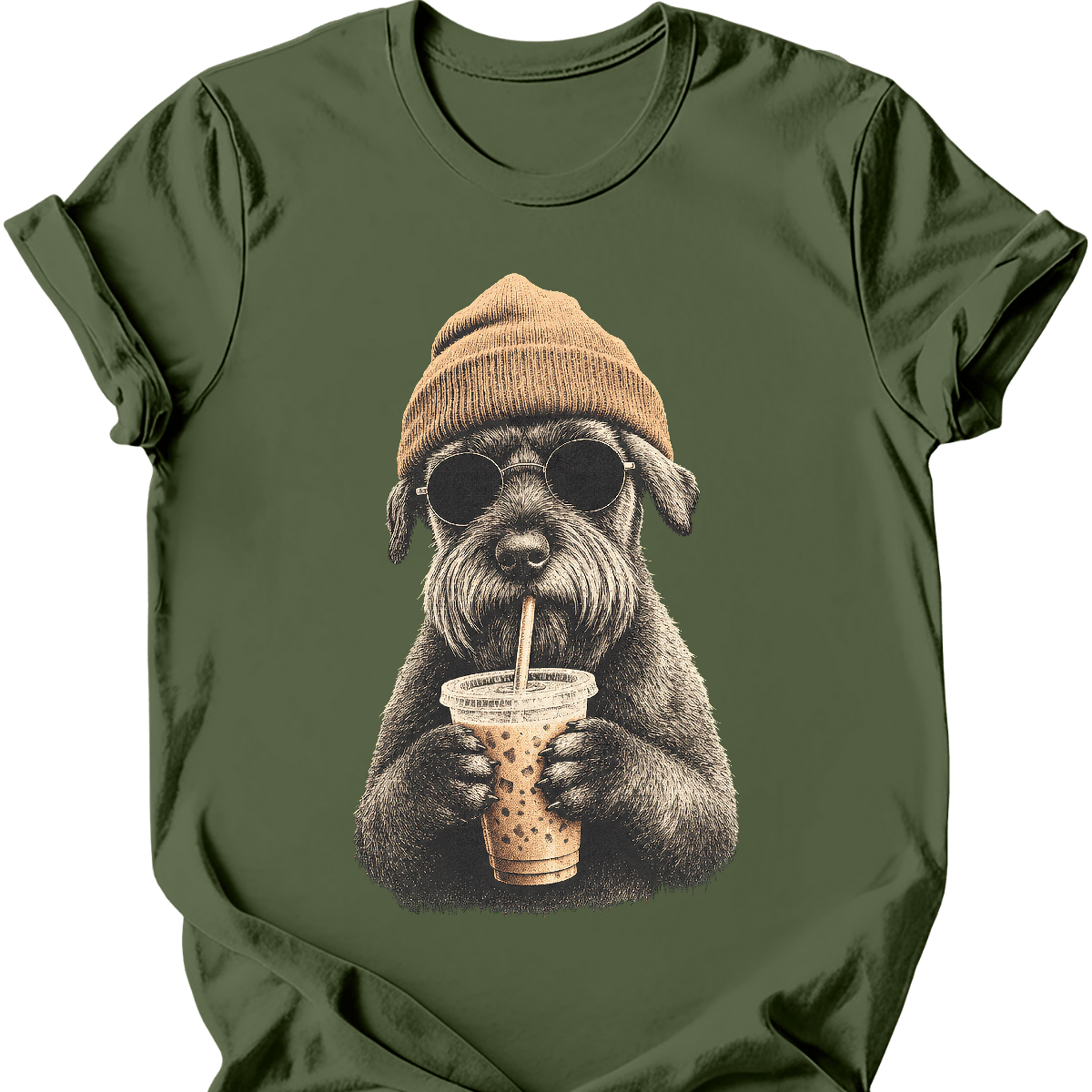 giant schnauzer hipster dog tee military green