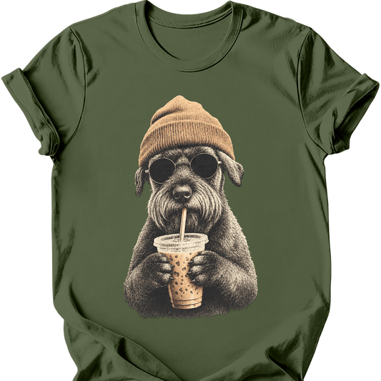 giant schnauzer hipster dog tee military green