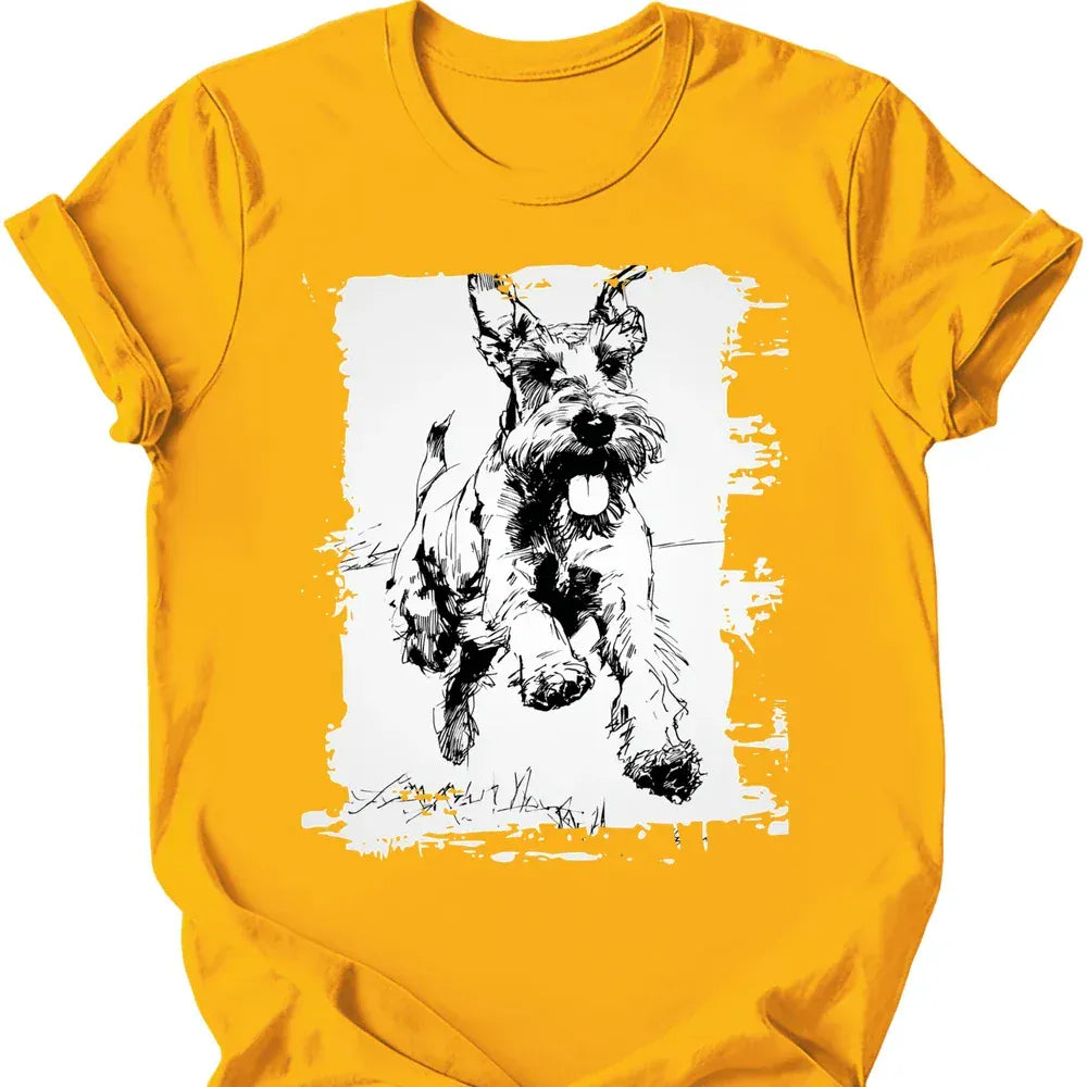 Giant Schnauzer running dog tee gold