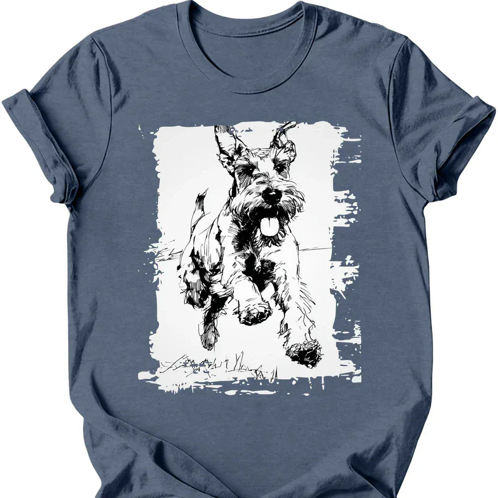 Giant Schnauzer running dog tee heather indigo