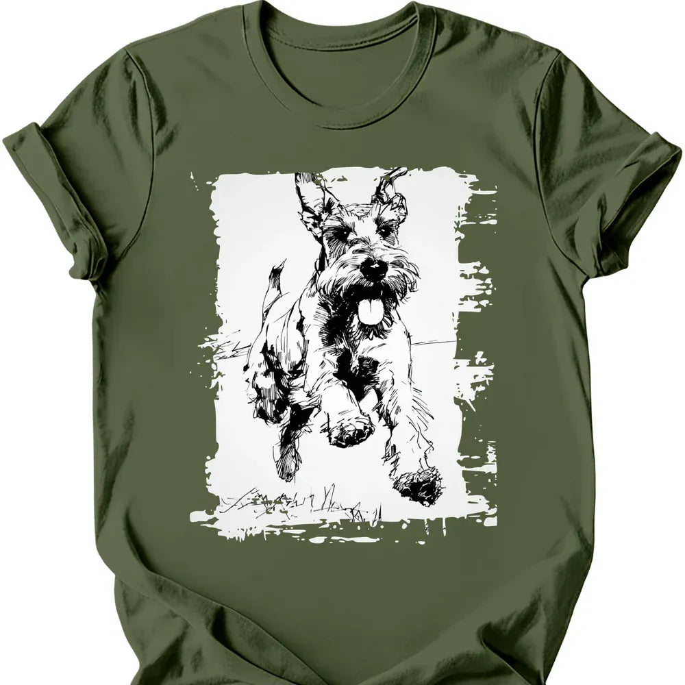 Giant Schnauzer running dog tee military green