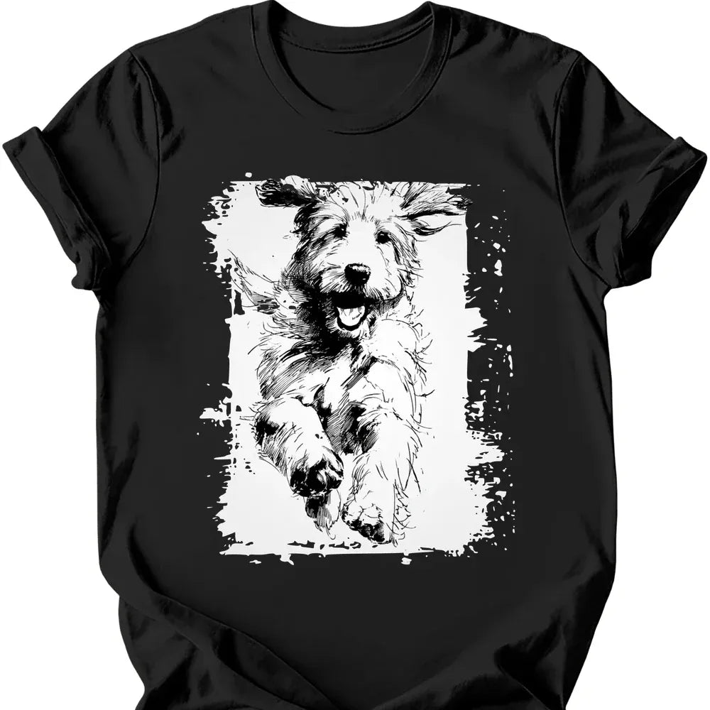 Golden Doodle running dog tee black