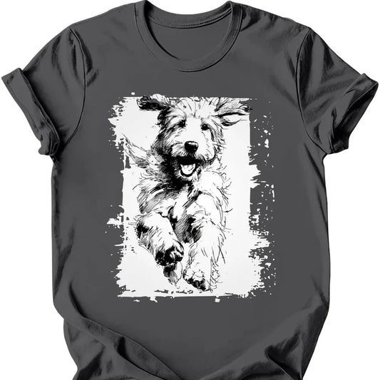 Golden Doodle running dog tee charcoal