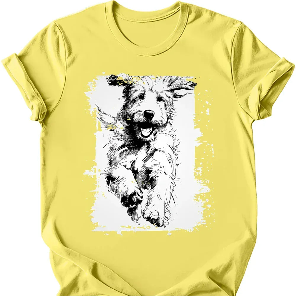 Golden Doodle running dog tee cornsilk