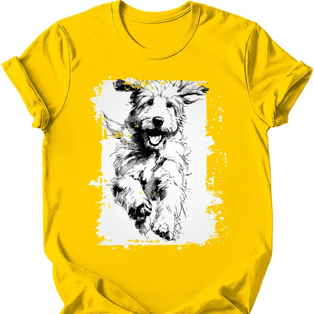 Golden Doodle running dog tee daisy