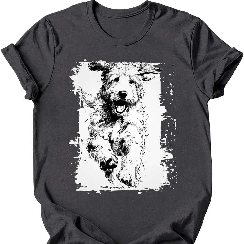 Golden Doodle running dog tee dark heather