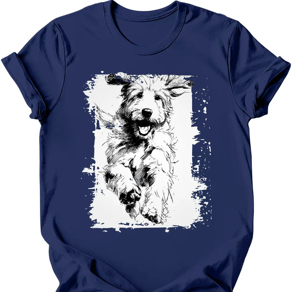 Golden Doodle running dog tee navy