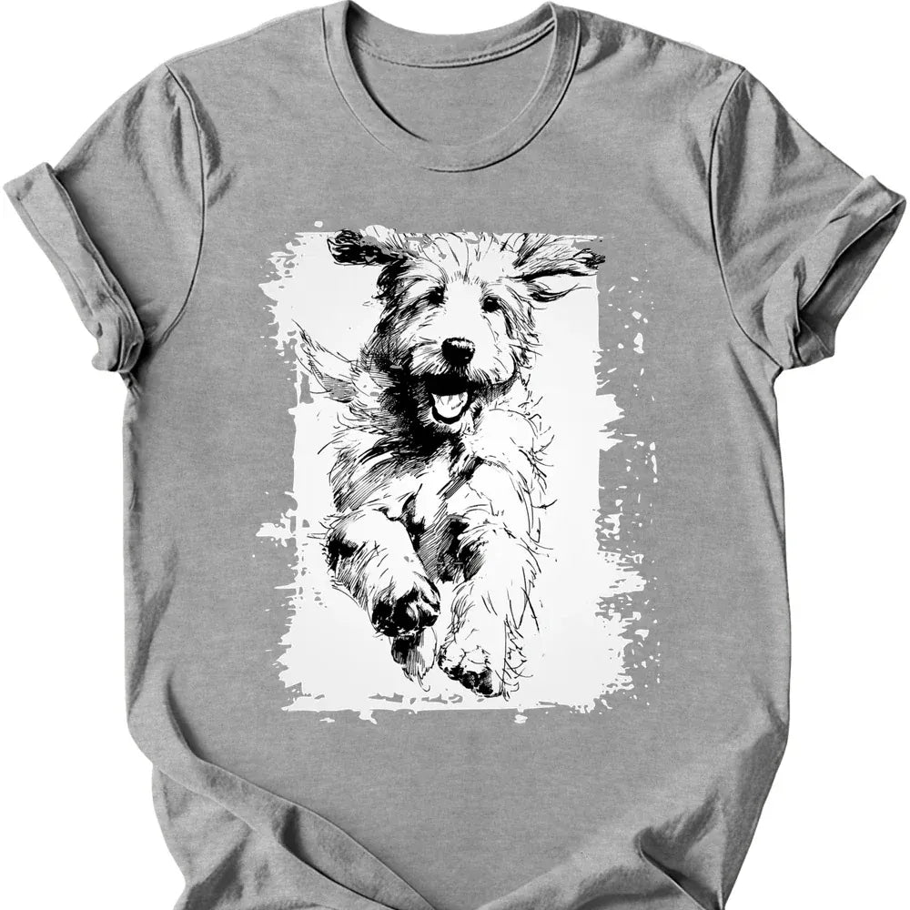 Golden Doodle running dog tee sport grey