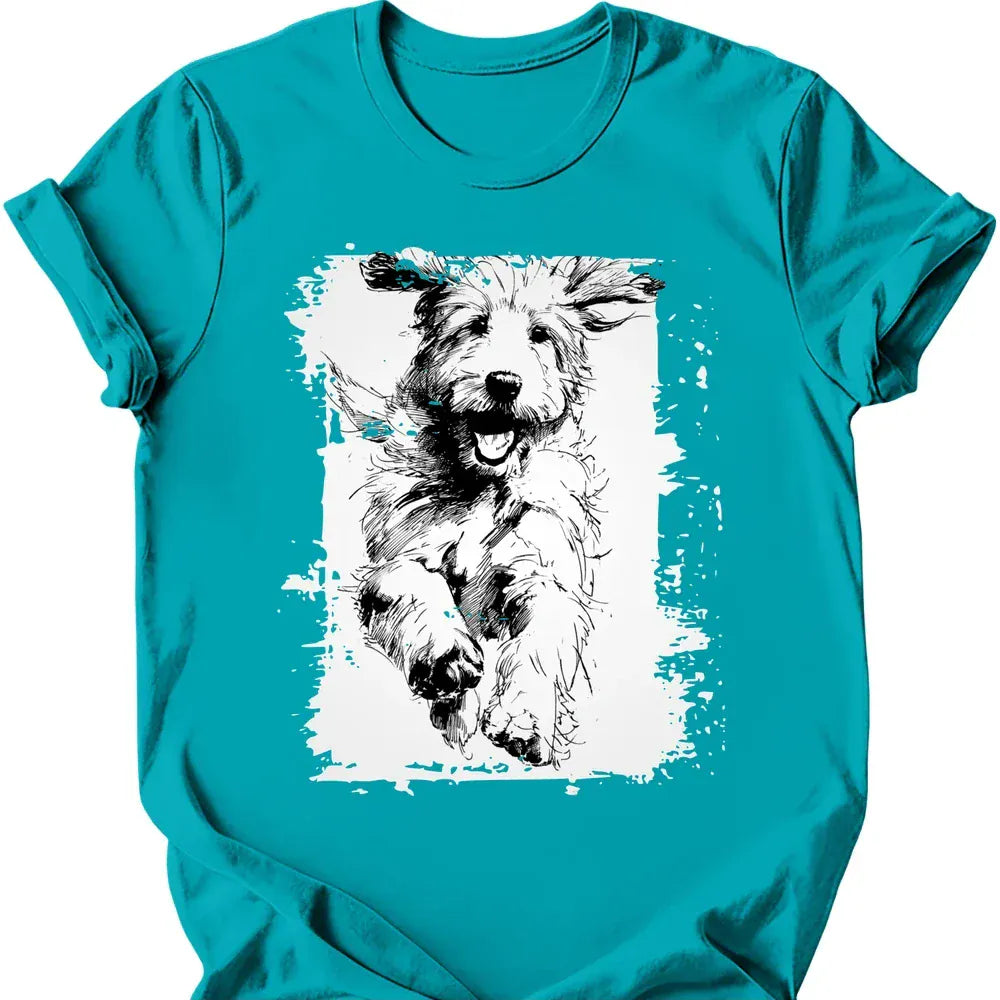 Golden Doodle running dog tee tropical blue