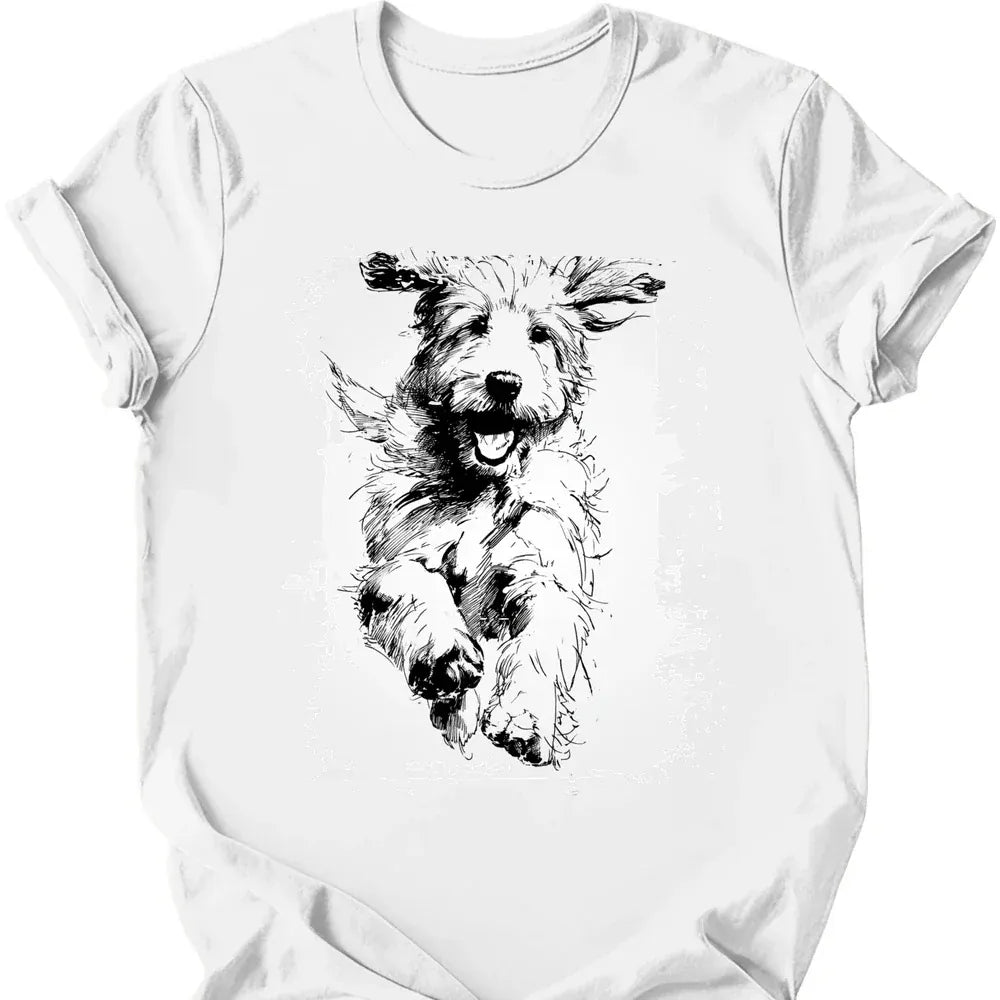 Golden Doodle running dog tee white