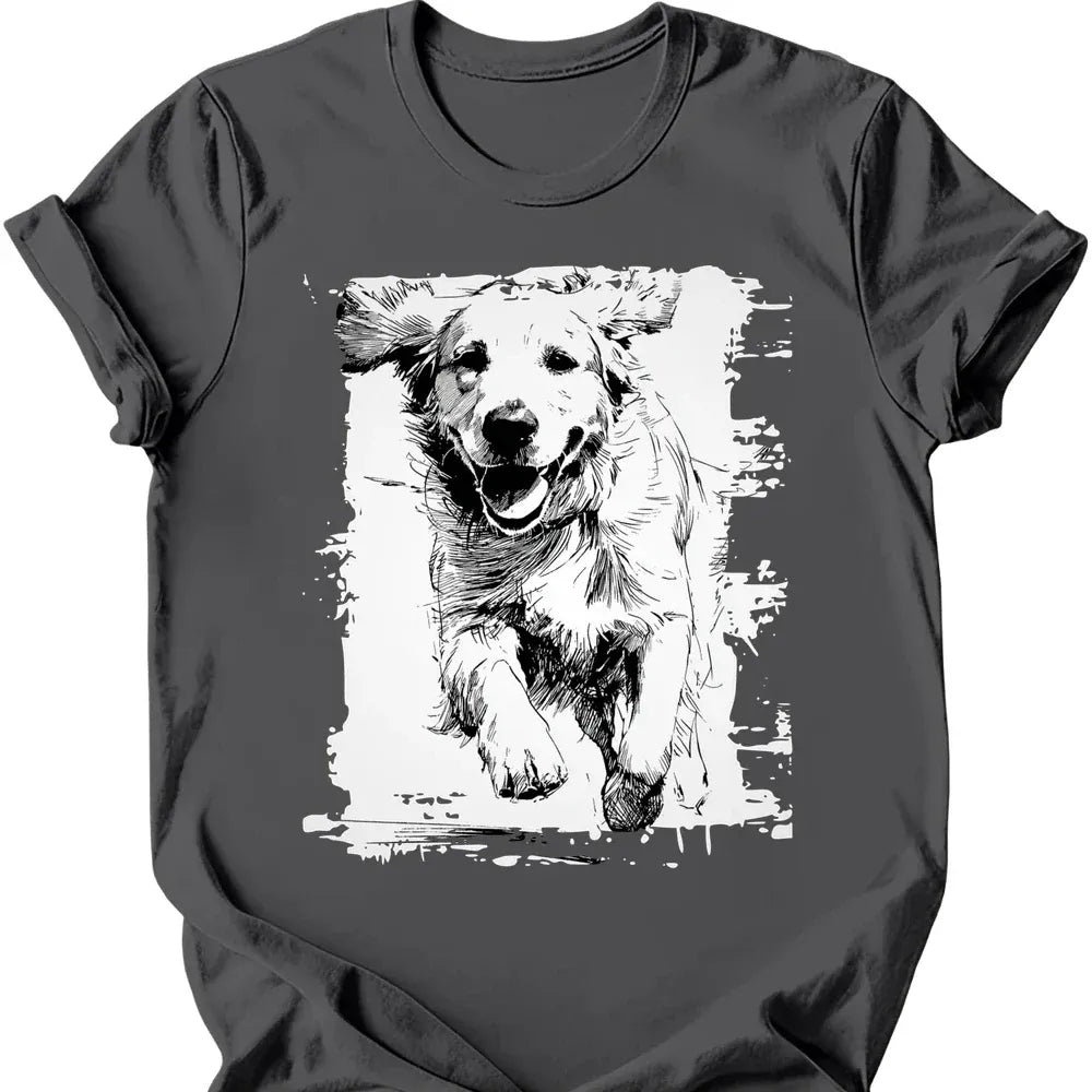 Golden Retriever running dog tee charcoal