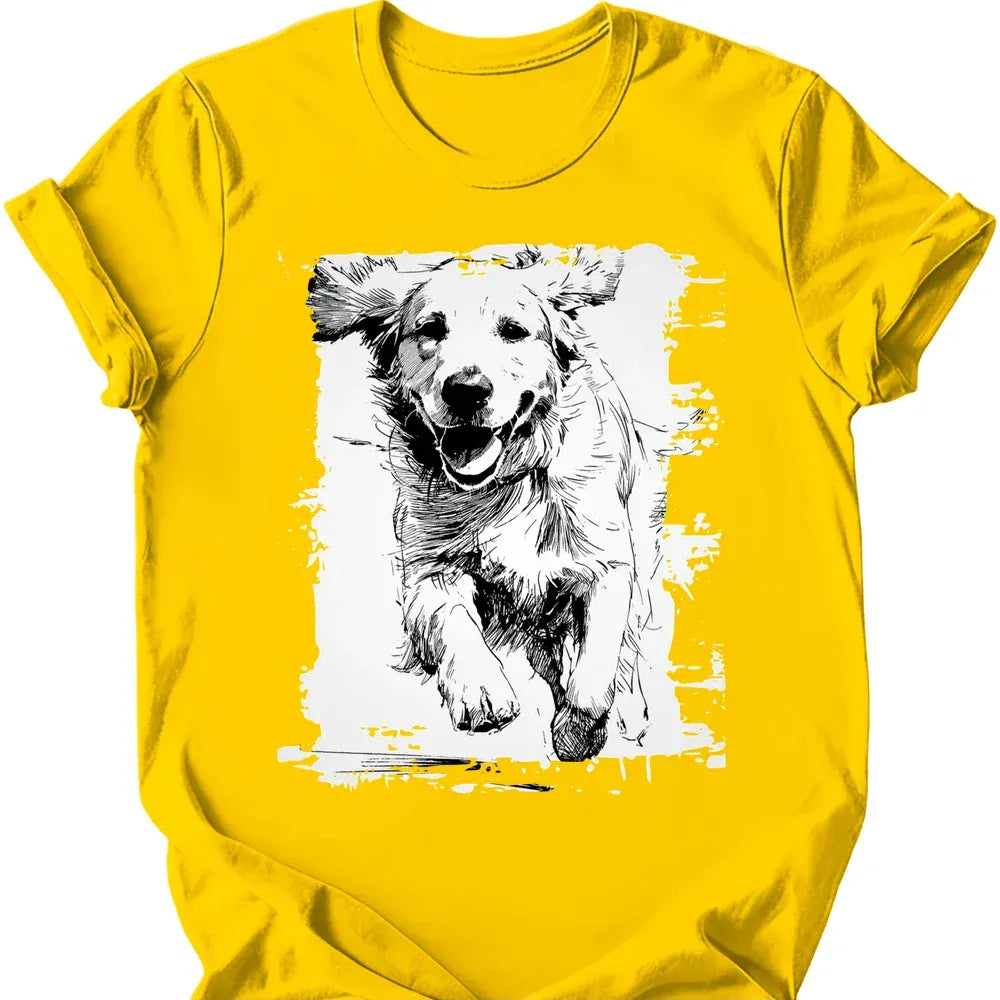 Golden Retriever running dog tee daisy