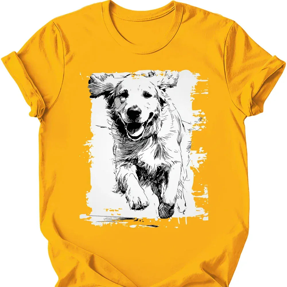 Golden Retriever running dog tee gold